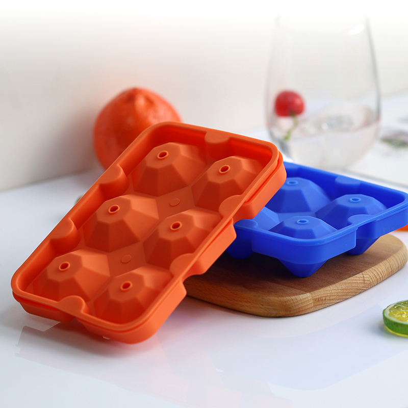 Kim cương Ice Cube Molds có thể sử dụng lại Silicone Silicone Maker 6-Ice Maker cónắp để làm lạnh các loại cocktail whisky, dễ dàng giải phóng các khay đá có thể xếp chồng lênnhau với vỏ bọc